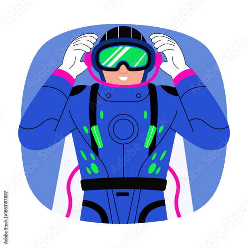 A flat style illustration depicting exosuit