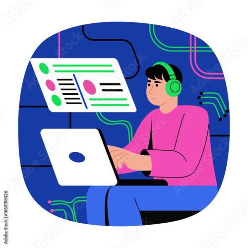 A flat style illustration depicting debugging