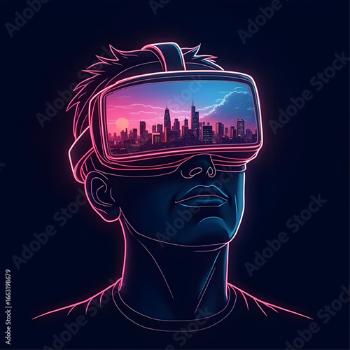 “Advanced Virtual Reality Headset with Immersive Digital Environment – Realistic Futuristic Image”