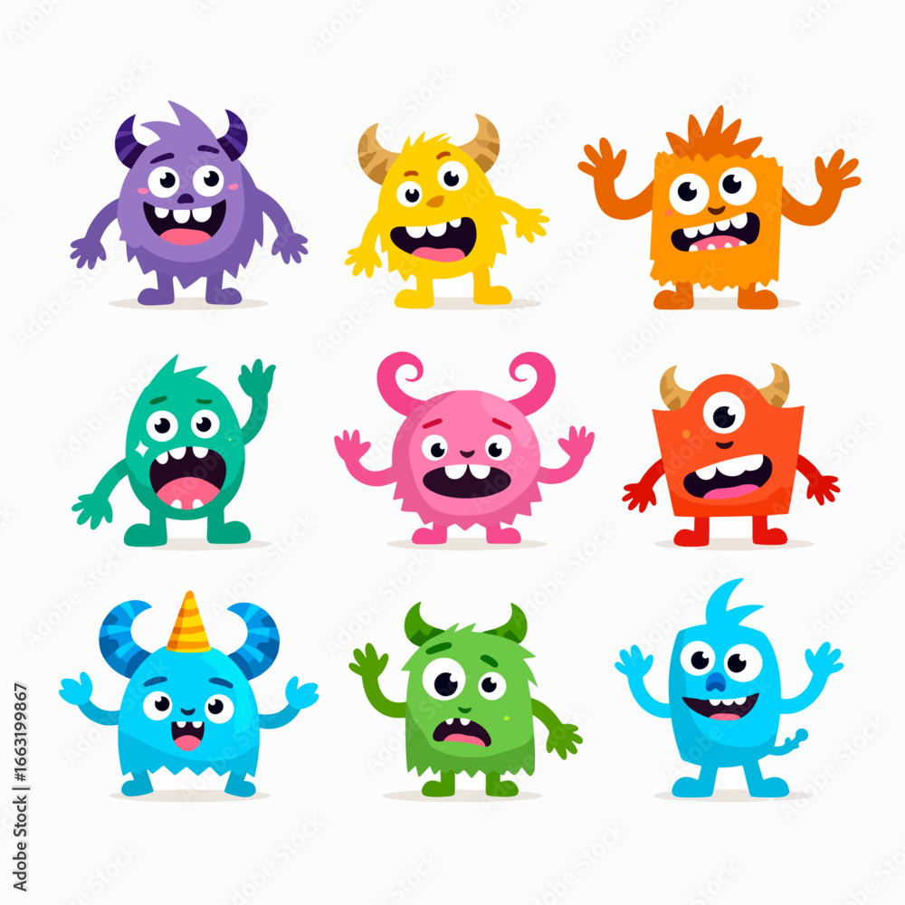 Obraz premium Cute cartoon animal and monster character set for kids