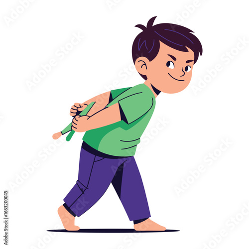 Mischievous Boy: A playfully sly boy hides something behind his back, a look of mischief dancing in his eyes, embodying innocent trickery.