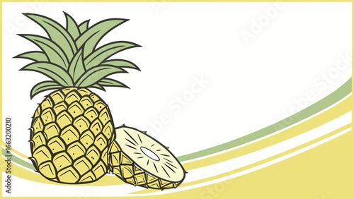 Freshly cut pineapple illustration on a bright yellow background 