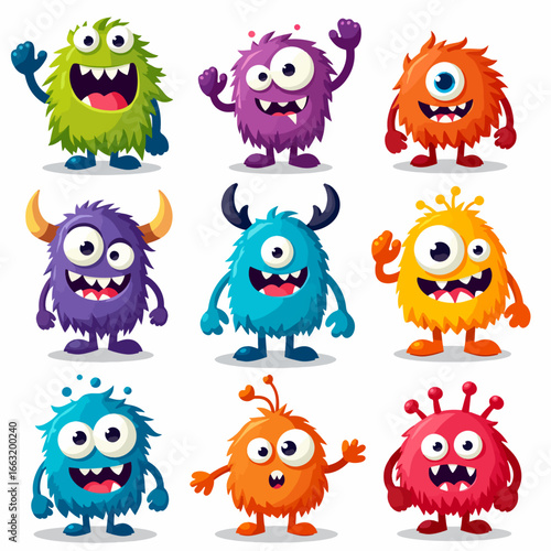 Wallpaper Mural Funny monsters. Blob shape creatures with silly 3D faces, color jelly monsters vector illustration set of monster happy childish, slimy and sticky blob, cartoon cute Torontodigital.ca