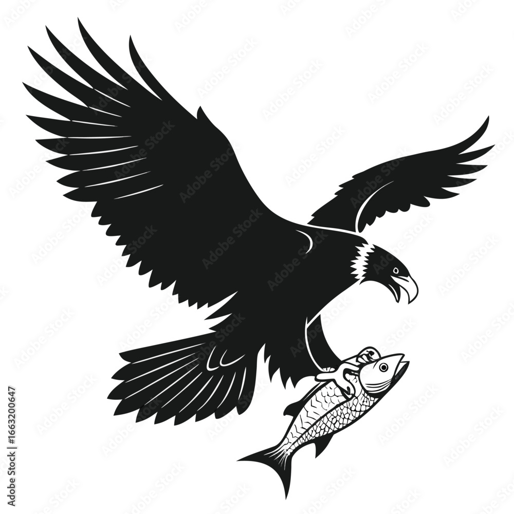 Obraz premium Eagle with fish in claws silhouette