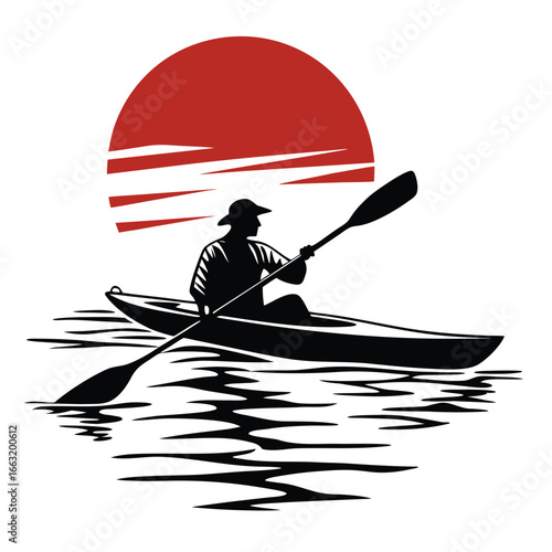 Person kayaking at sunrise silhouette