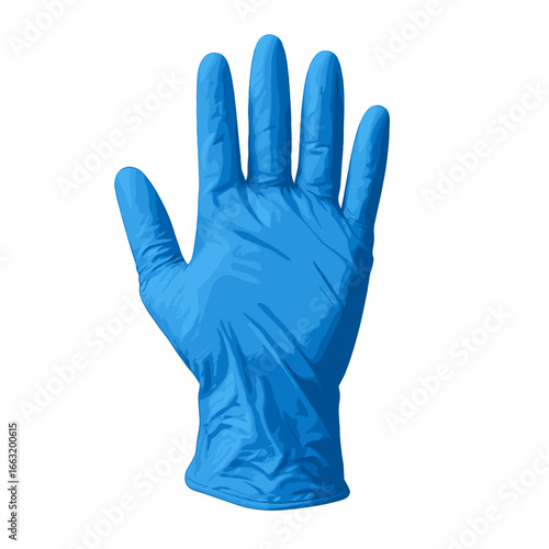 Blue latex glove depicting hand gesture isolated on white background  