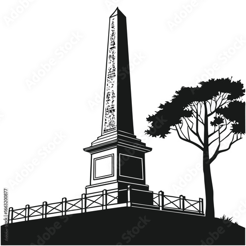 Ancient obelisk with carvings silhouette