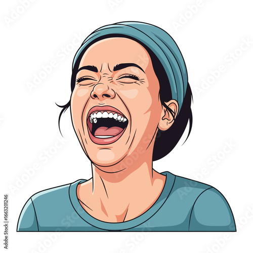 Uninhibited Laughter: Capturing a moment of pure, unadulterated amusement, this illustrated image features a person with their head thrown back in unrestrained laughter, showcasing an infectious joy.