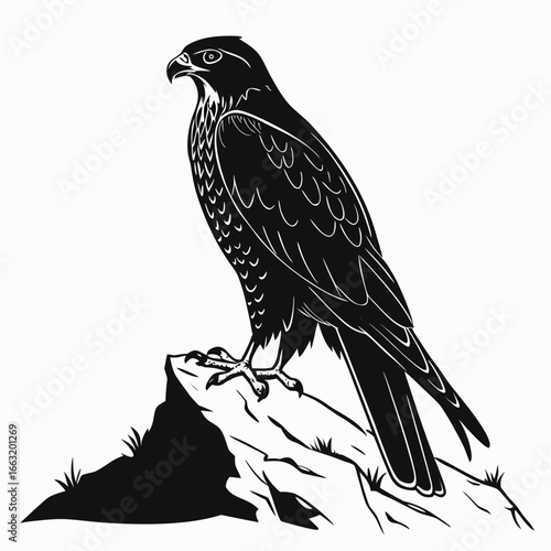 Falcon on rocky ledge silhouette