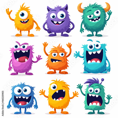 Wallpaper Mural Cute and Kawaii monster icon set. Collection of cute hand drawn cartoon monster in different playful characters. Funny devil, alien, demon and creature flat. Design for kids, comic, education. Torontodigital.ca