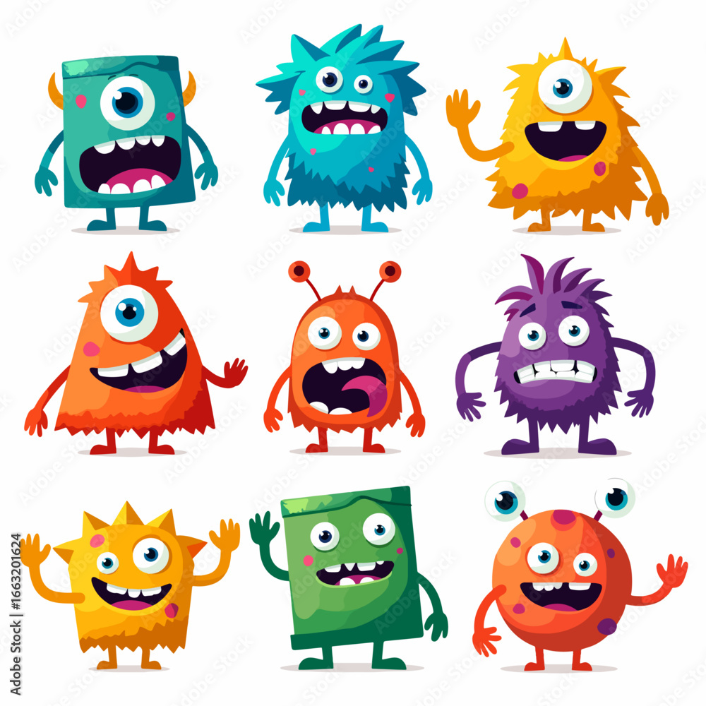 Obraz premium Fun, friendly monsters for kids, playful designs for children's projects