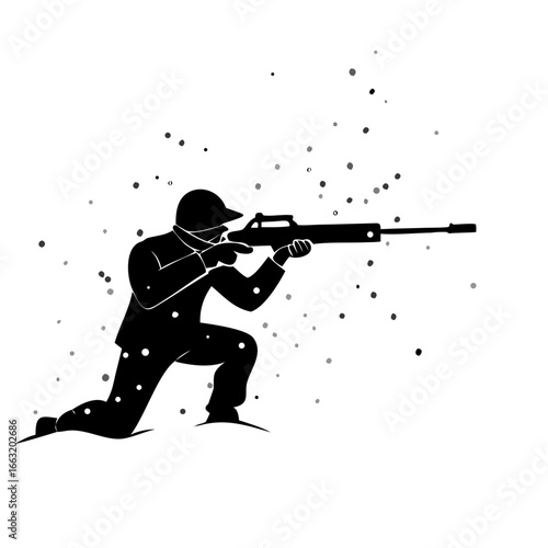 Silhouette of a soldier aiming with a rifle