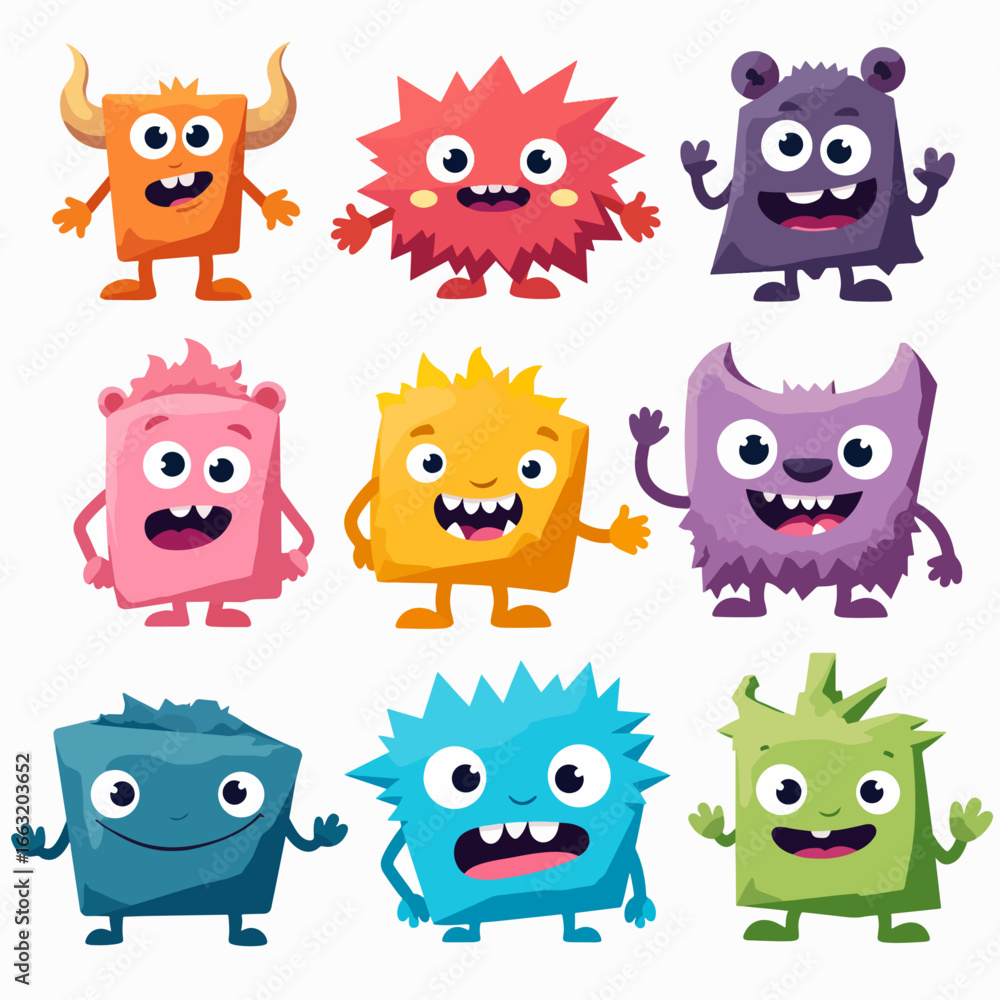 Fototapeta premium Set of funny cartoon monsters, set of cartoon monsters