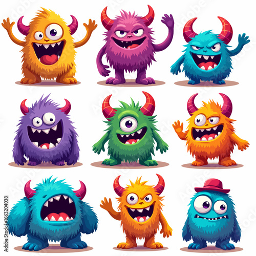 Monster set line. Colorful silhouette monsters. Happy Halloween. Cute kawaii cartoon funny boo character