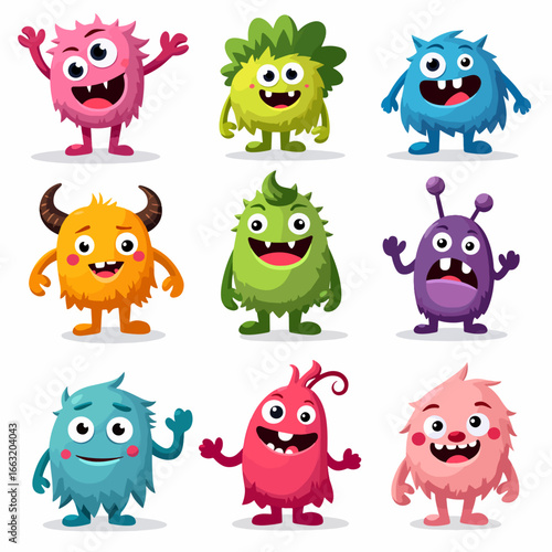 Monster set line. Colorful silhouette monsters. Happy Halloween. Cute kawaii cartoon funny boo character