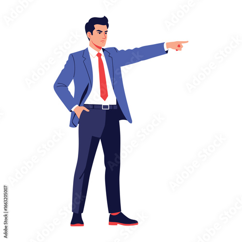 Pointing the Way: A stylish professional stands tall, offering direction with a decisive gesture in this artistic illustration of leadership and vision.