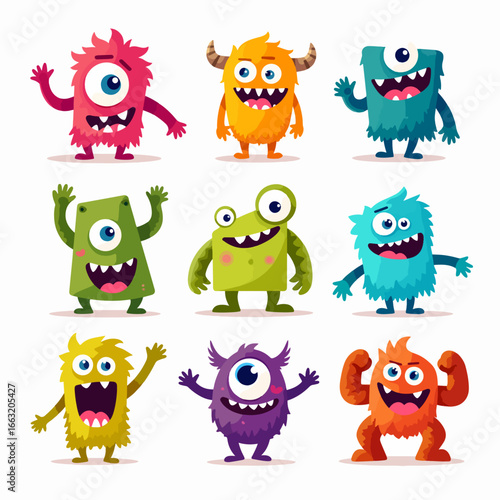 Cartoon monsters set, cute colorful fantasy creatures, funny characters with unique shapes, vector illustration