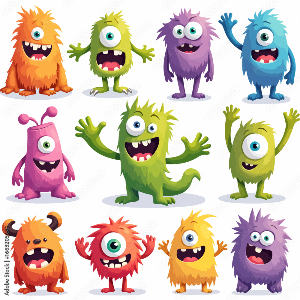 Naklejka premium Happy Halloween. Monster colorful round silhouette icon super big set line. Eyes, tongue, tooth fang, hands up. Cute cartoon kawaii scary funny baby character