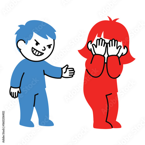 Illustration of Unjust Situation: A visual depiction of emotional abuse, showing one person's harmful actions and another's feelings of fear and distress.