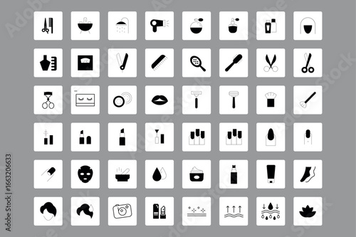 Collection of beauty and makeup icons isolated on white background