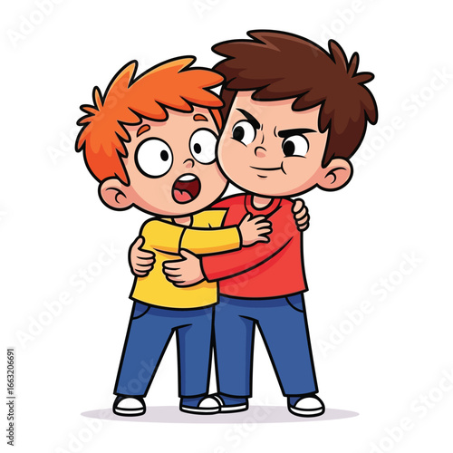Confrontation of two kids: An illustration depicting a tense confrontation between two young boys, conveying the complexities of childhood interactions.