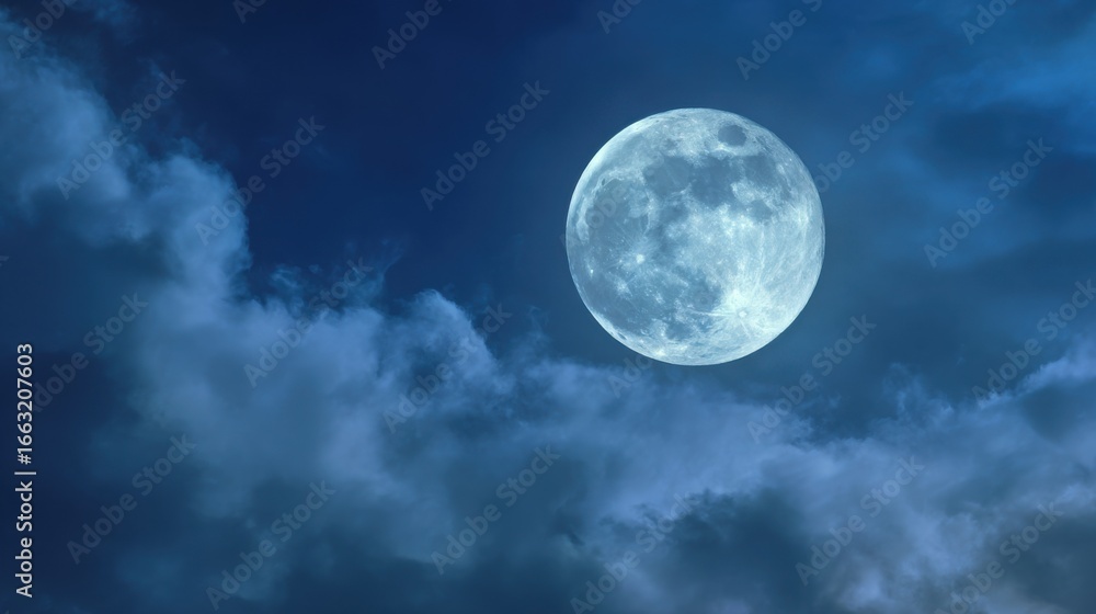 Fototapeta premium Glowing full moon illuminating a cloudy night sky