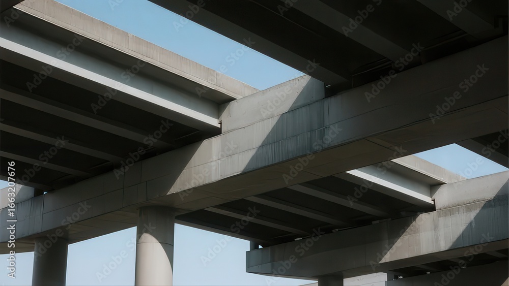 Obraz premium Elevated concrete highway bridges with structural support columns