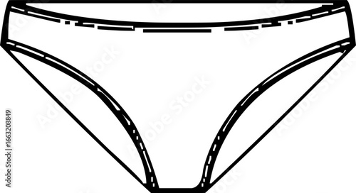 Outline vector illustration of women’s bikini or brief underwear in simple line style. 