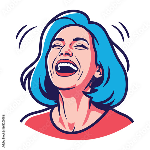 Joyful Expression: Captivating illustration of a woman showcasing vibrant happiness and authentic laughter, radiating positivity and pure delight.