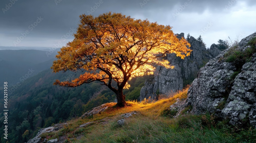 Obraz premium Golden Tree on Hillside