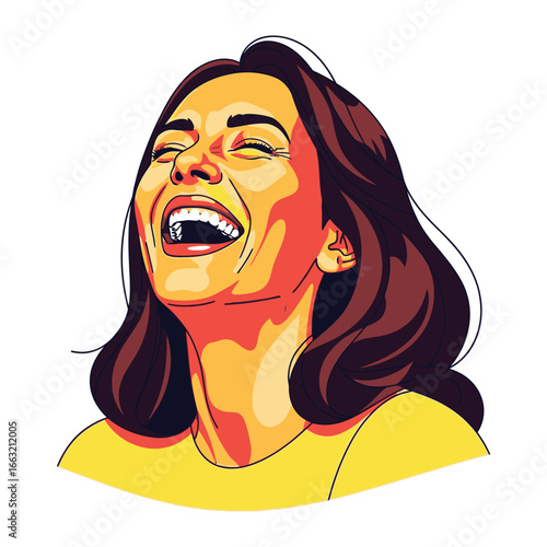 Joyful Expression: Vibrant illustration capturing a woman's infectious laugh, evoking pure delight and unbridled joy.