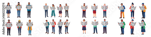 People Reading Newspaper Character Set