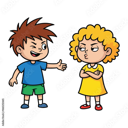 Teasing Moments: A playful boy and girl engage in a moment of teasing, capturing the lighthearted dynamics of childhood interactions.
