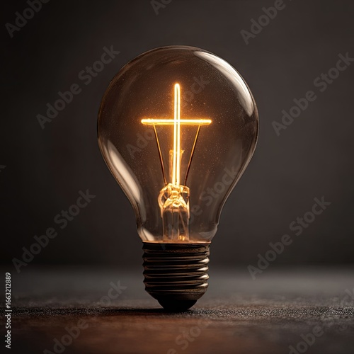 Illuminated lightbulb with a glowing cross inside