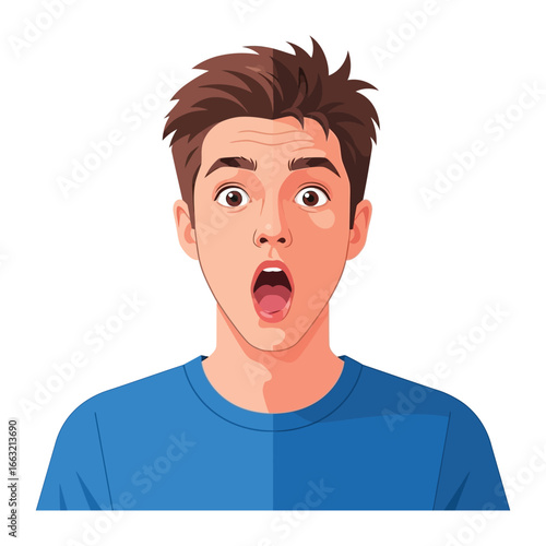 Astonishment and Expression: A stunning visual capturing a man's intense surprise, his eyes and open mouth revealing a raw expression of shock, framed in a striking visual