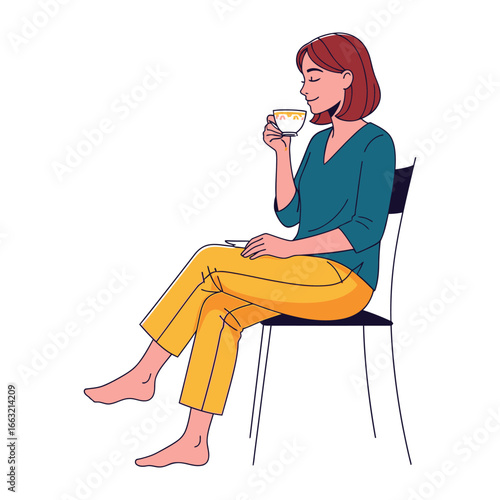 Solitary moments: A young individual finds serene delight in their personal space, savoring the soothing essence of their beverage. The image showcases the essence of quiet, personal.