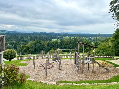 Children's playground made of wooden structures