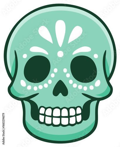 Vibrant Teal Sugar Skull Decoration for Day of the Dead Celebrations
