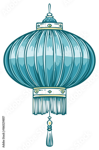 Decorative blue silk lantern with tassel and ornate trim a traditional cultural symbol