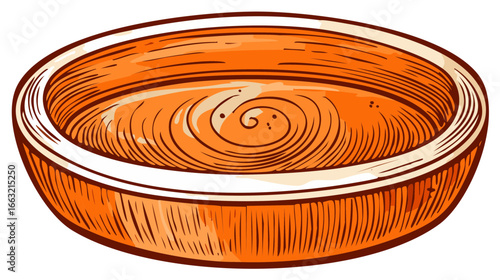 Hand Drawn Orange Soup or Puree in Ceramic Bowl with Swirl Pattern