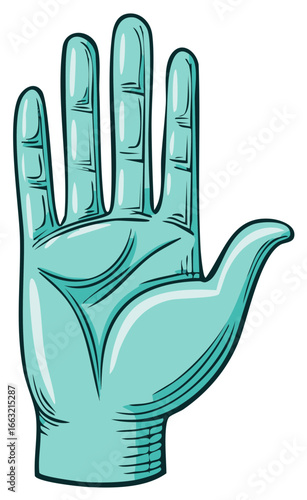Artistic Illustration of a Stylized Turquoise Hand Raised in Open Palm