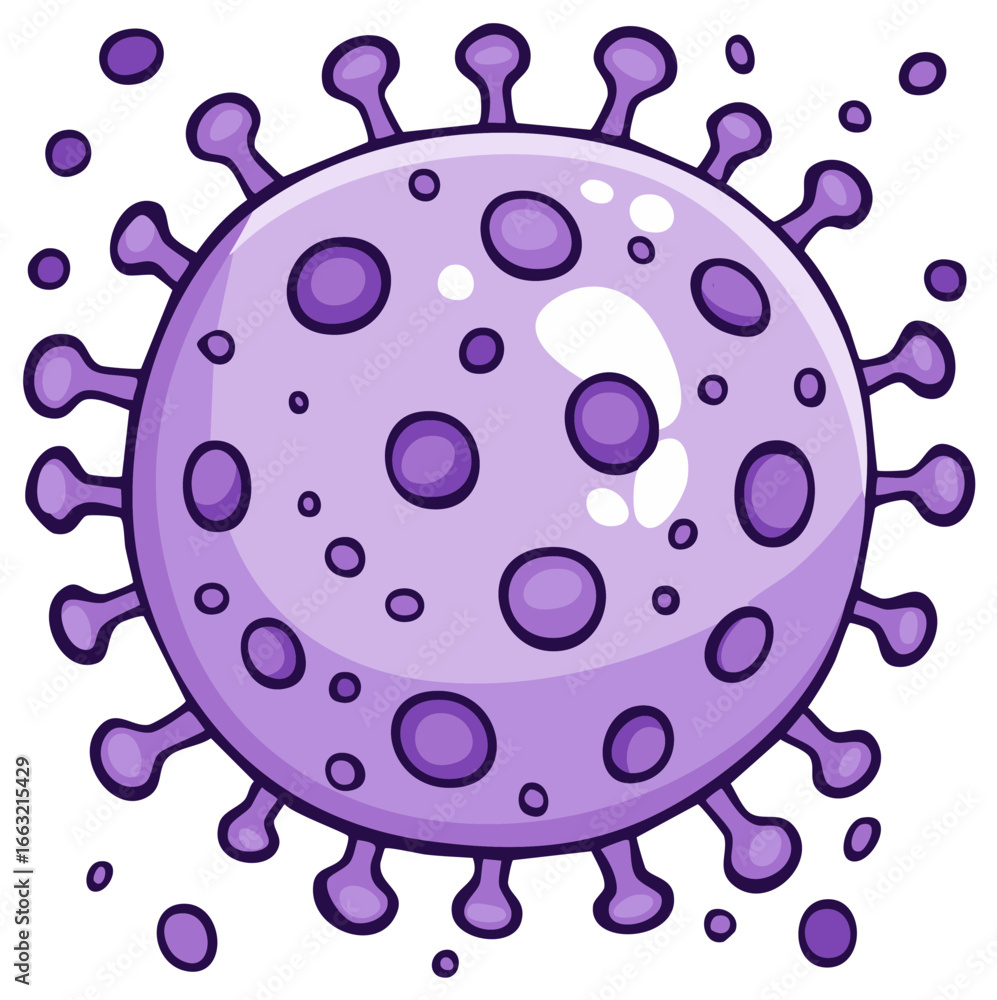 Obraz premium Cartoon Illustration of a Virus Cell in Purple Colors