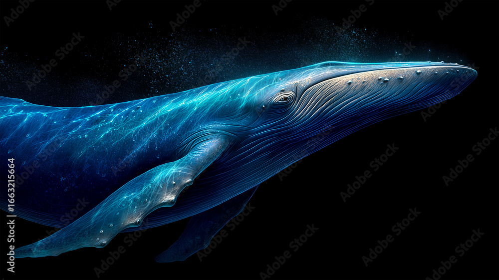 Fototapeta premium 澄んだ海を進む若いシロナガスクジラ