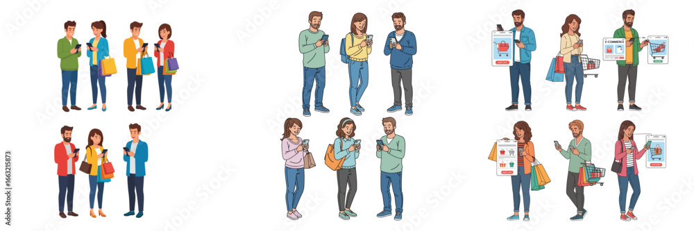 Fototapeta premium People Online Shopping with Smartphones Set
