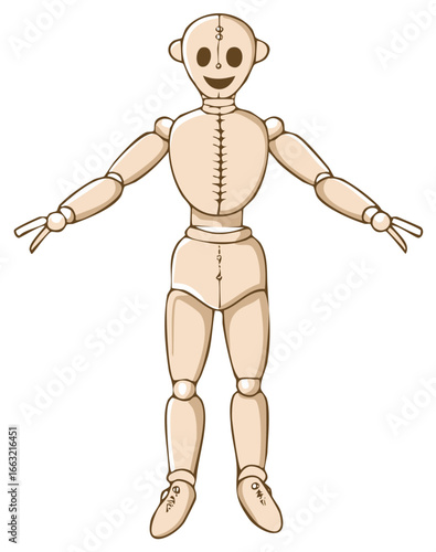 Full Body Antique Posable Artist Mannequin with Smiling Face Wooden Doll Model for Drawing and Painting Figure Study Vintage Style