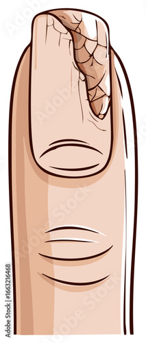 Illustration of a Broken Fingernail with Cracks Split and Damaged Nail Care
