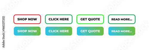 Shop now buttons. Set of shop now buttons with cart icon. Buy now button for online shop. Call for action buttons. Modern colorful buttons for website design. Vector illustration.