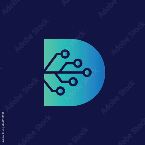 Letter D Technology Logo Vector | Futuristic Digital Letter D Monogram for Branding and Innovation