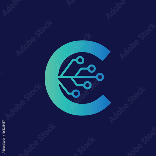 Letter C Technology Logo Vector | Futuristic Digital Letter C Monogram for Branding and Innovation