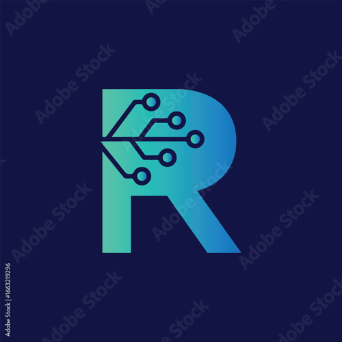 Letter R Technology Logo Vector | Futuristic Digital Letter R Monogram for Branding and Innovation
